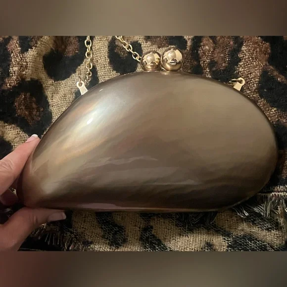 RAMLA Marrakech Gold/Brown Acrylic Marbled Acrylic Designer Clutch - Picture 5 of 16